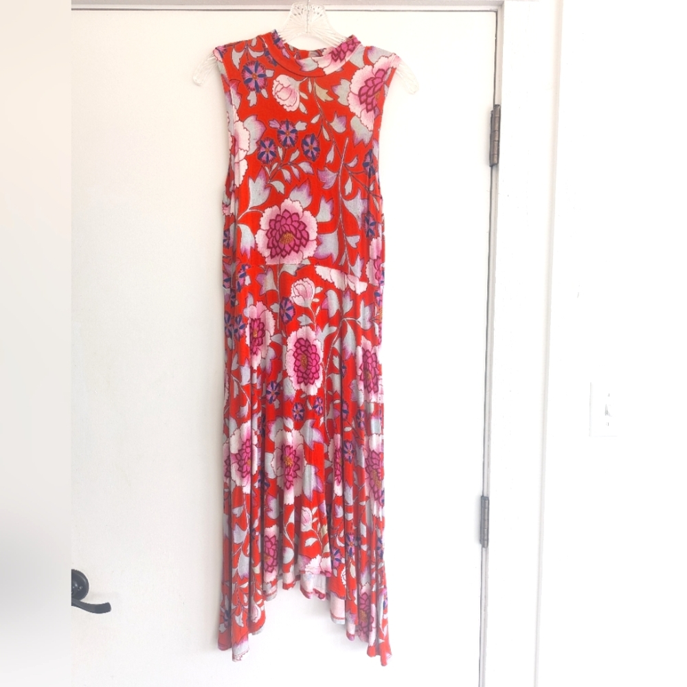 Anthropologie Floral Midi Dress - Red and Purple